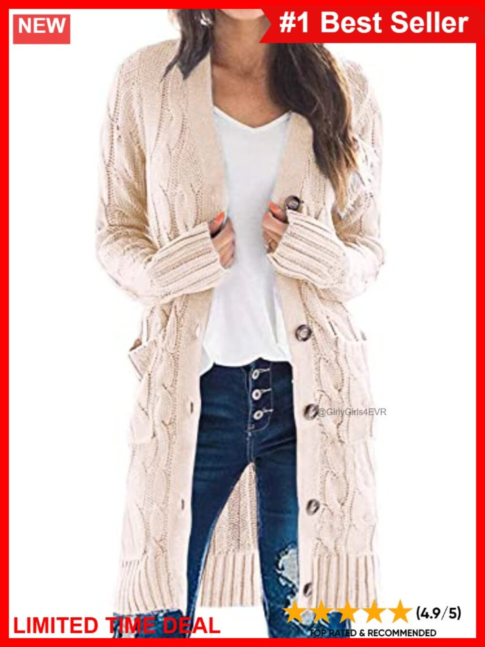 Cable Knit Long Button Cardigan Sweater with Pockets